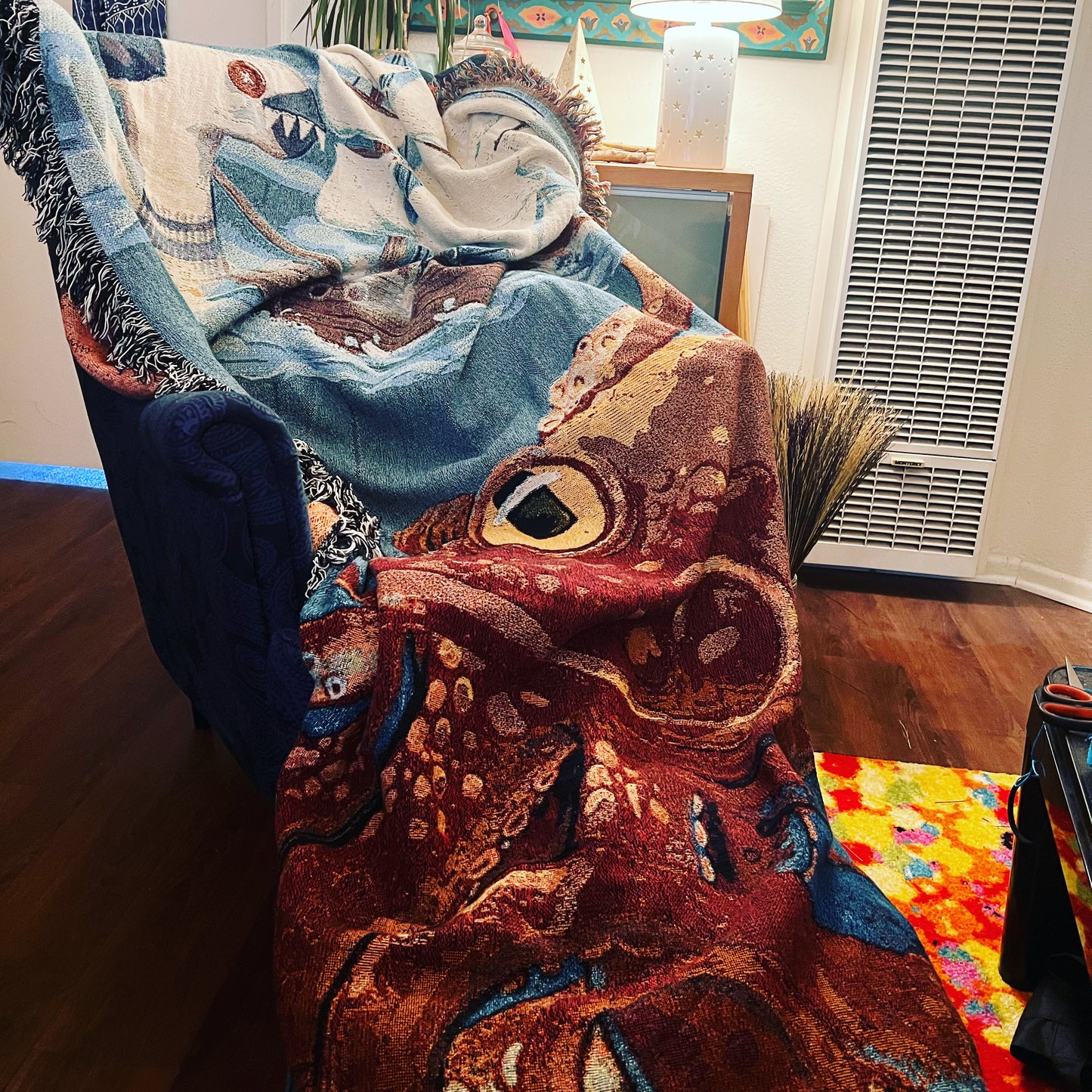 Giant Octopus Kraken with Sock Puppet Woven Blanket