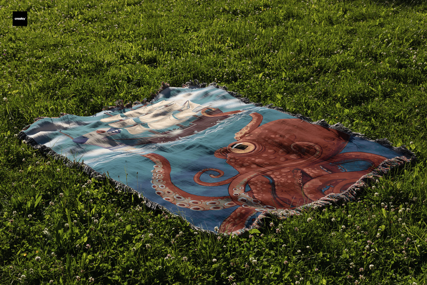 Giant Octopus Kraken with Sock Puppet Woven Blanket