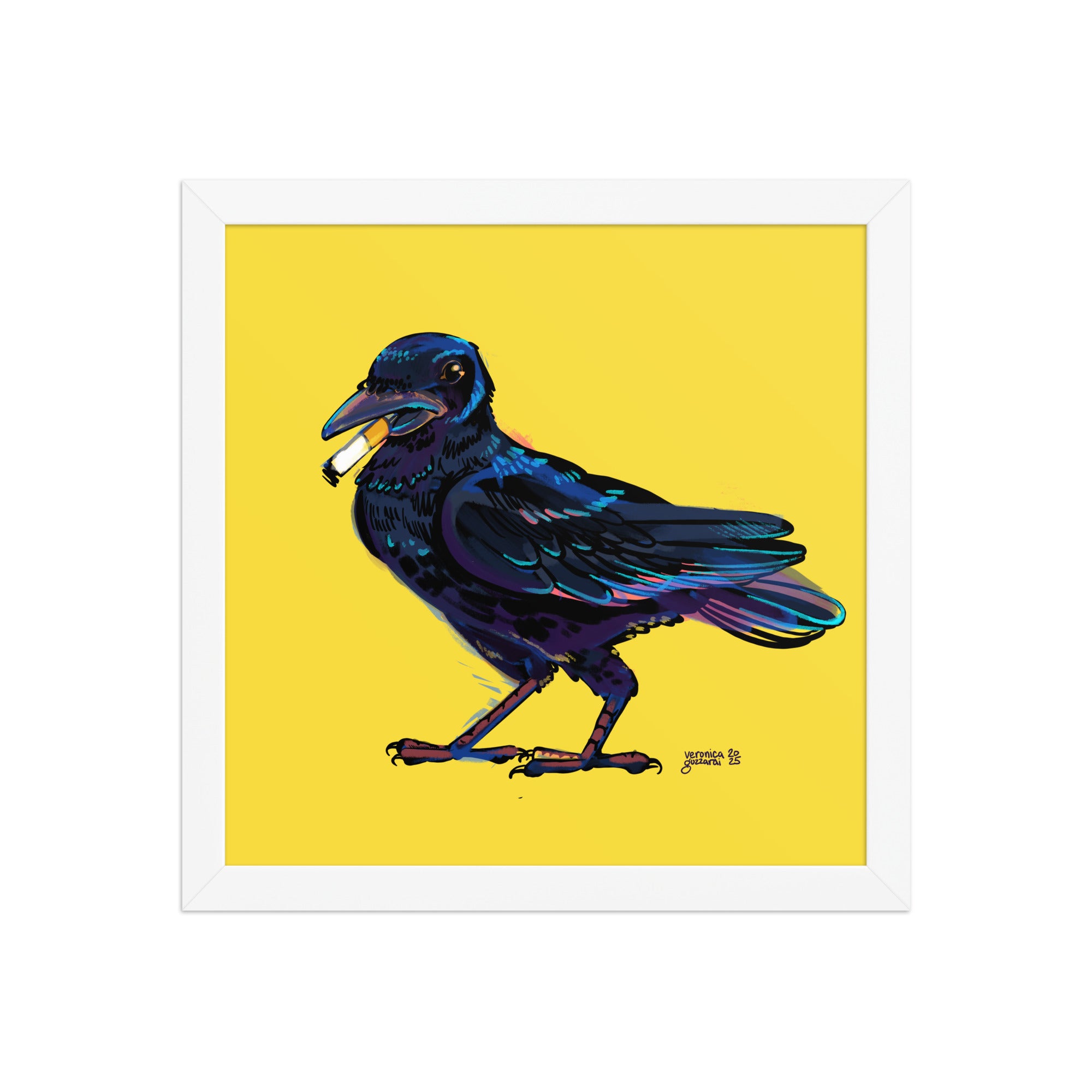 Crow with a Cigarette Framed Matte Print – Sharptooth Snail