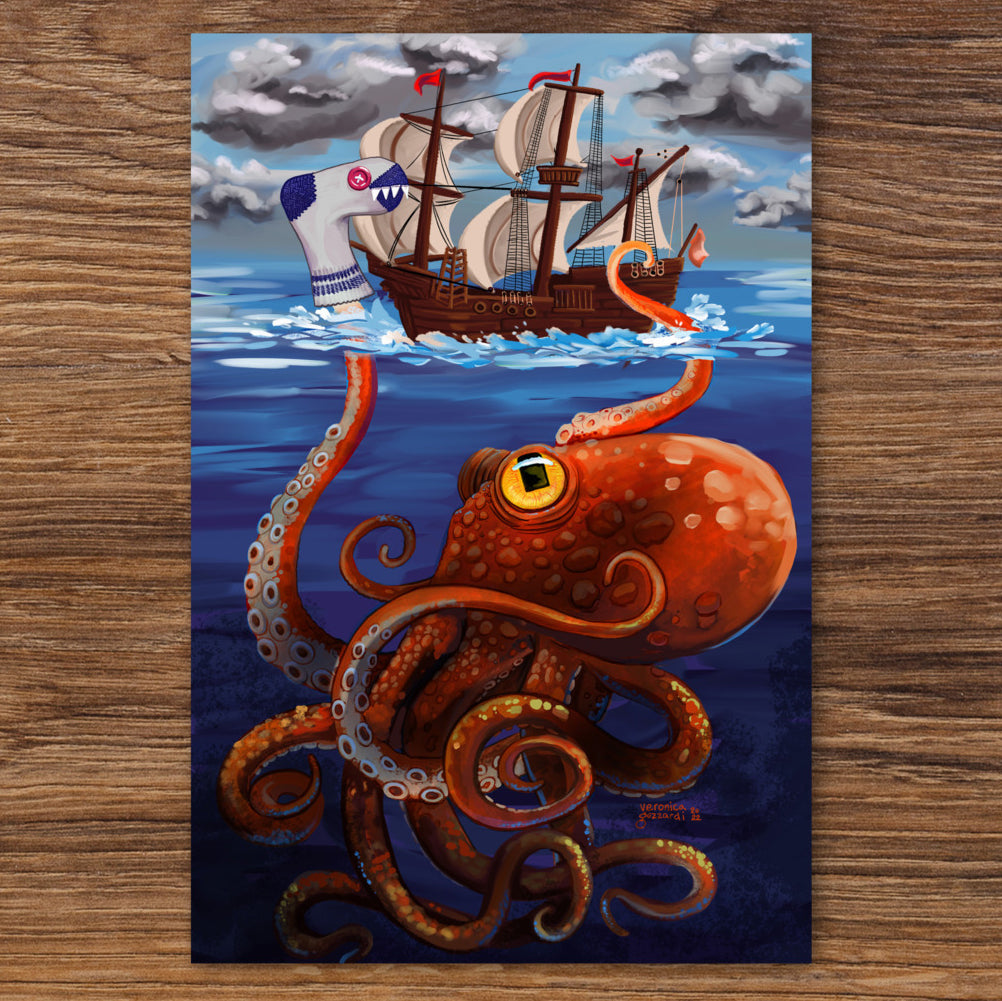 Clever Diversion (the Kraken with the Sock Puppet) Tiny Print