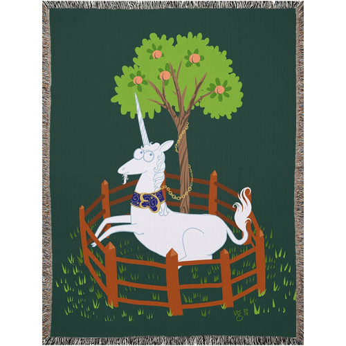 Unicorn In A Predicament Tapestry Woven Blanket