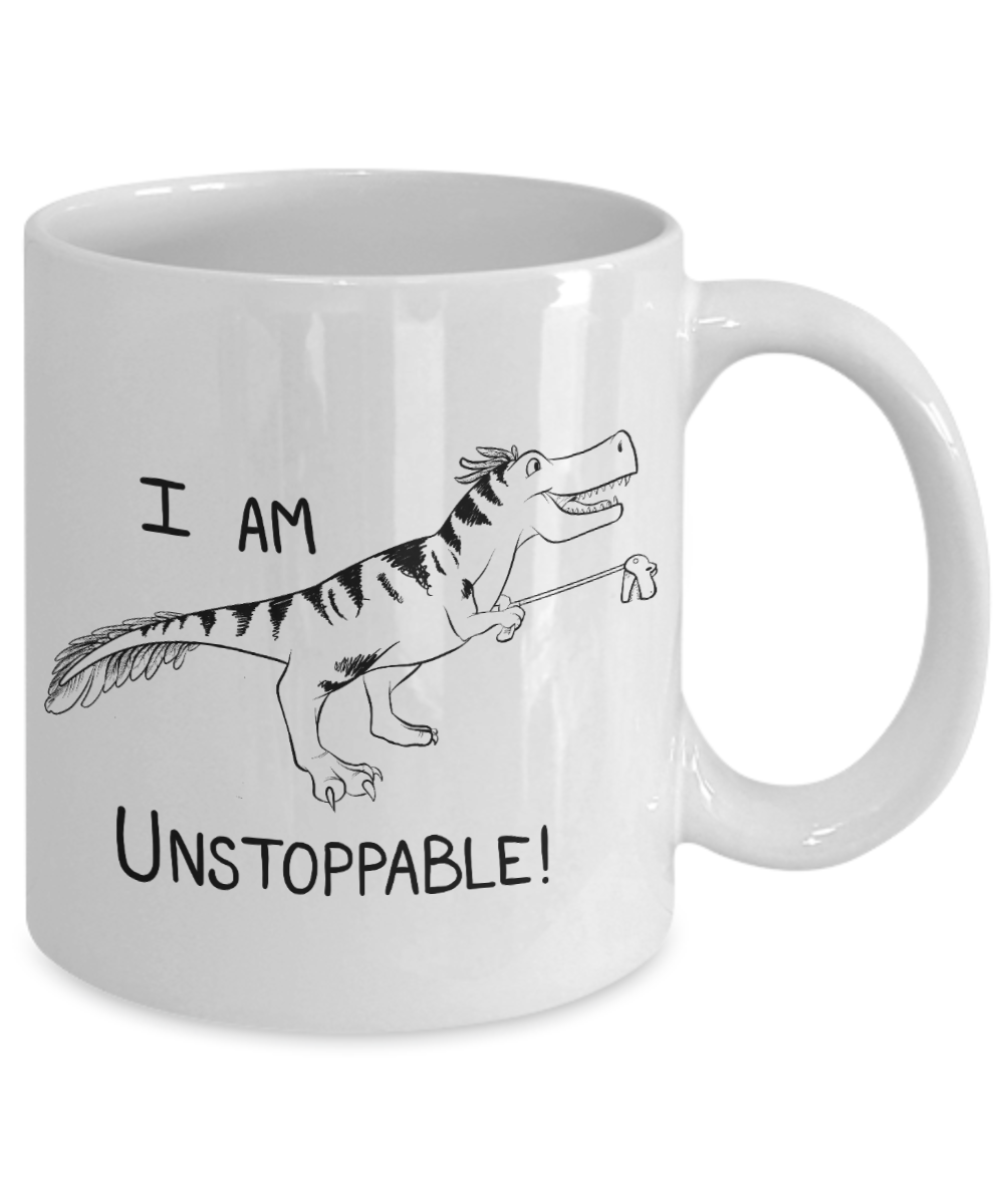 Unstoppable Dinosaur Mug Funny T-Rex With Feathers