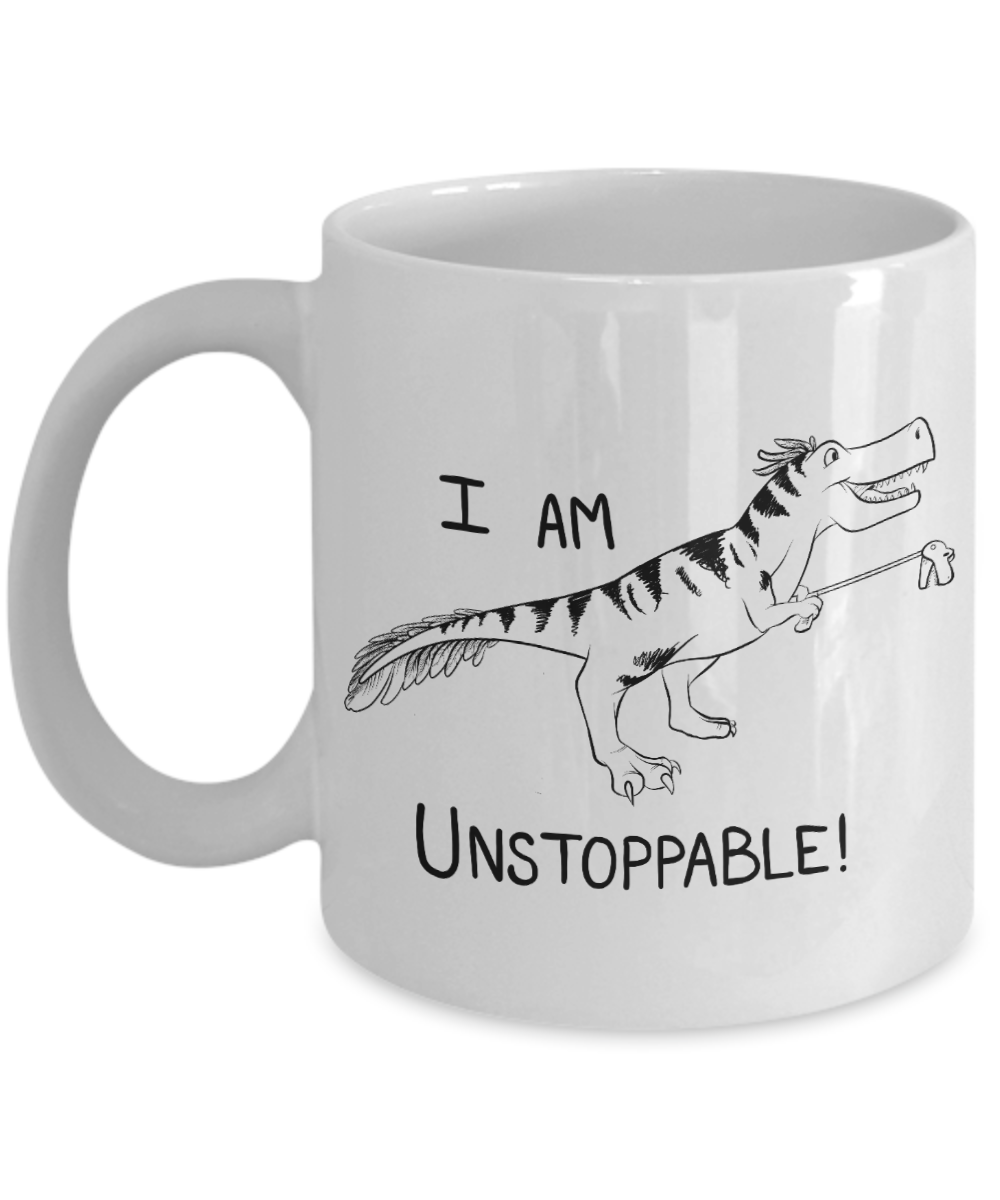 Unstoppable Dinosaur Mug Funny T-Rex With Feathers