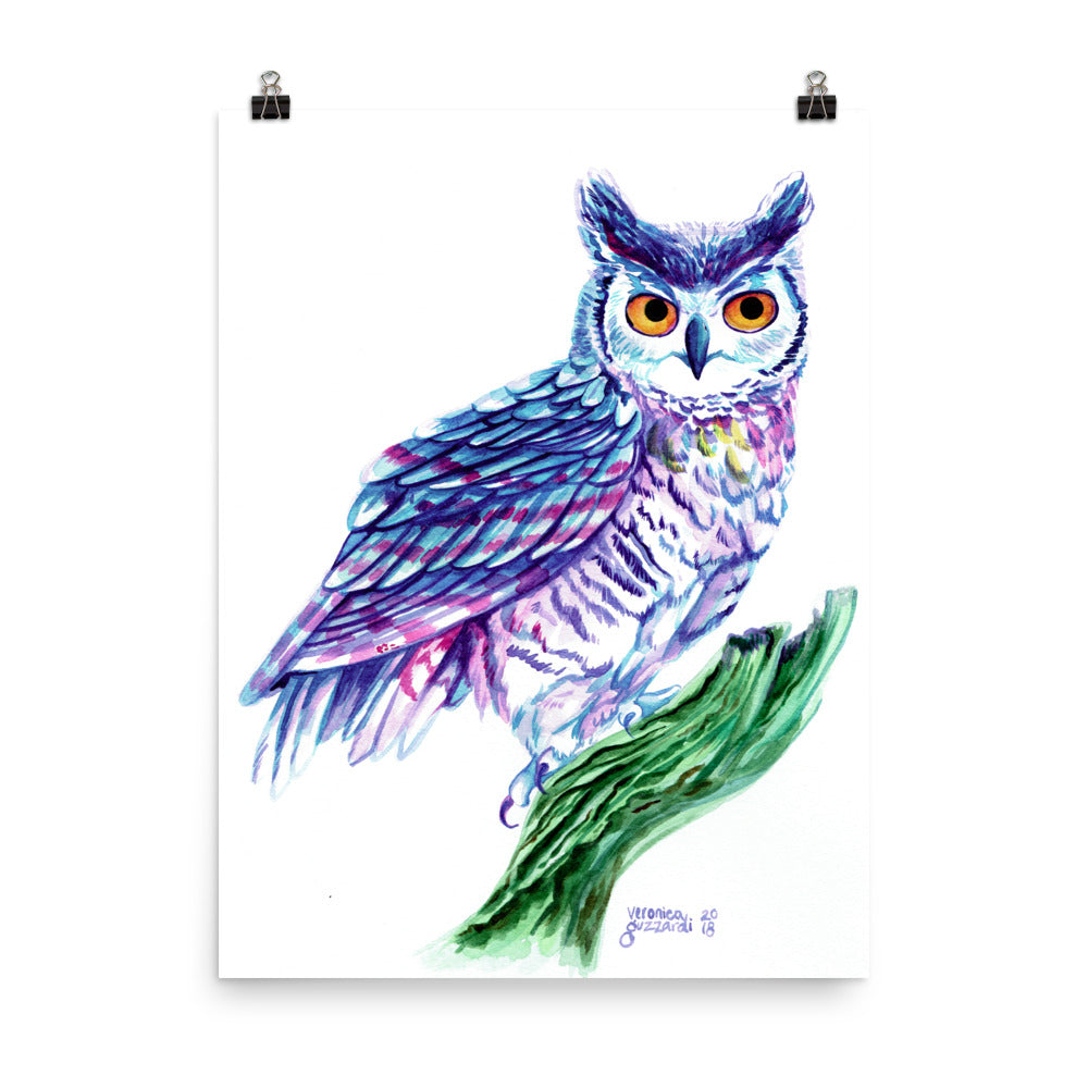 Watercolor Horned Owl Poster Print