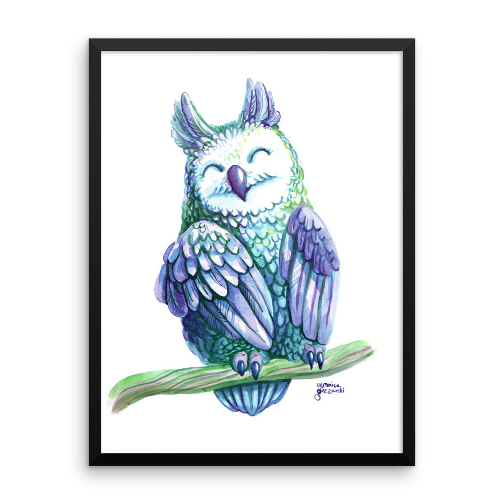 Violet Watercolor Owl Framed Poster