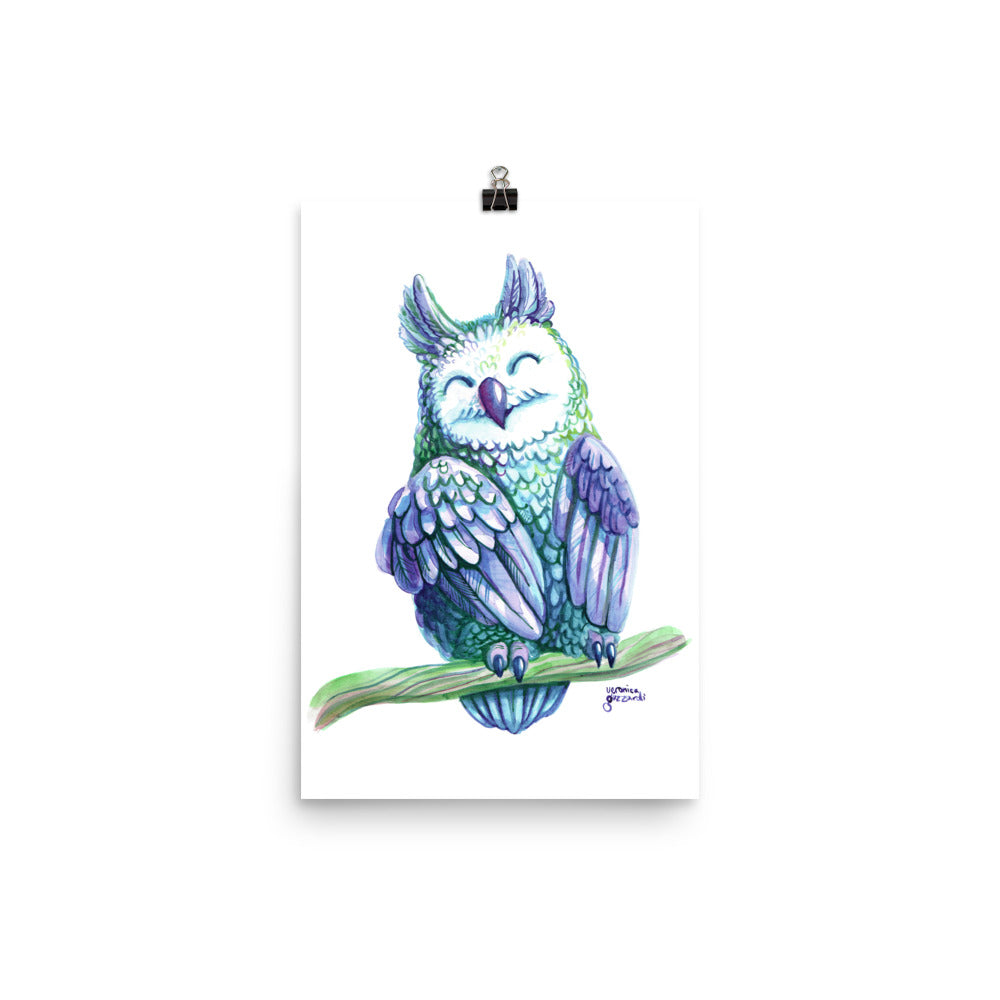 Violet Owl Watercolor Poster Print