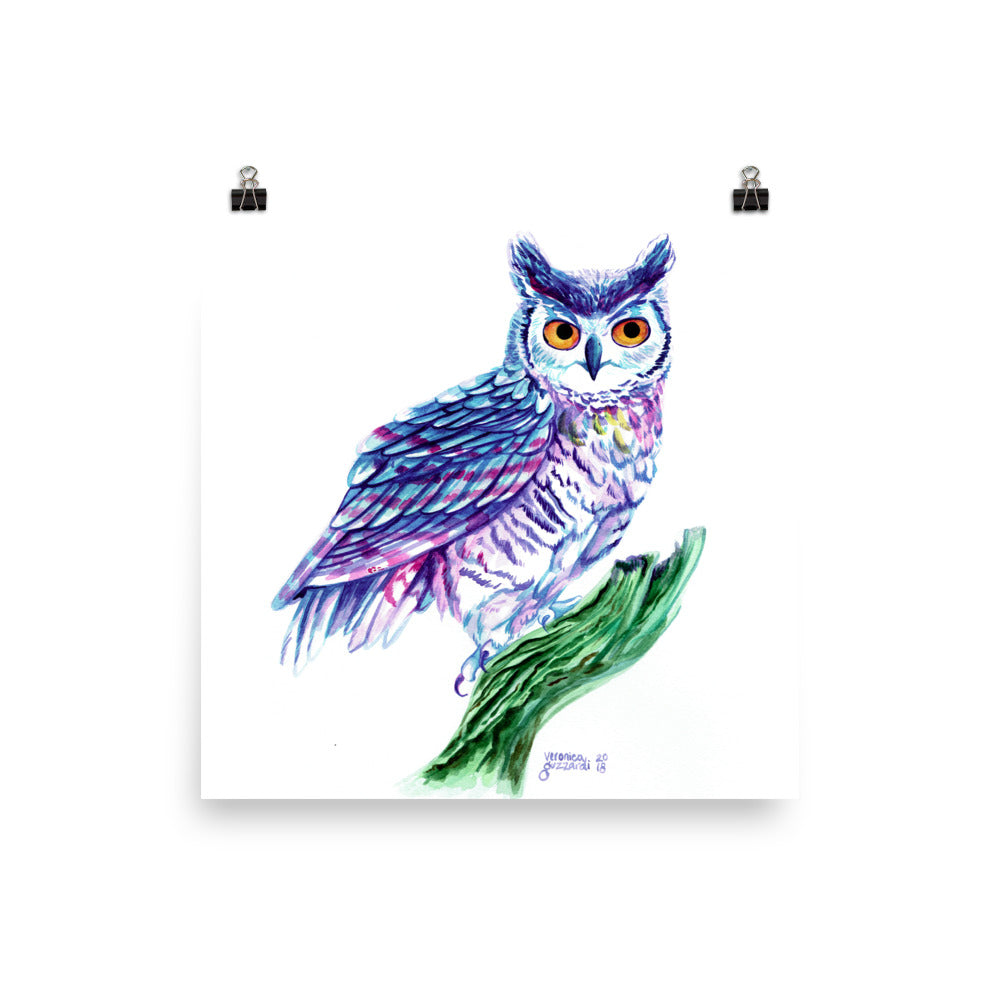 Watercolor Horned Owl Poster Print