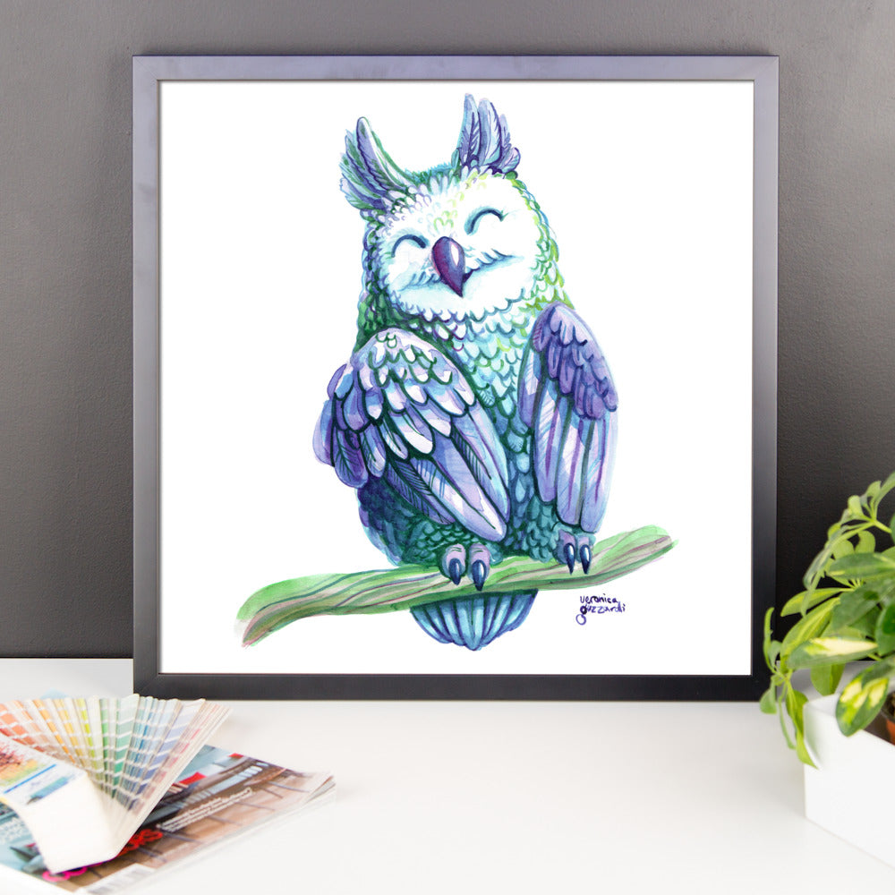 Violet Watercolor Owl Framed Poster