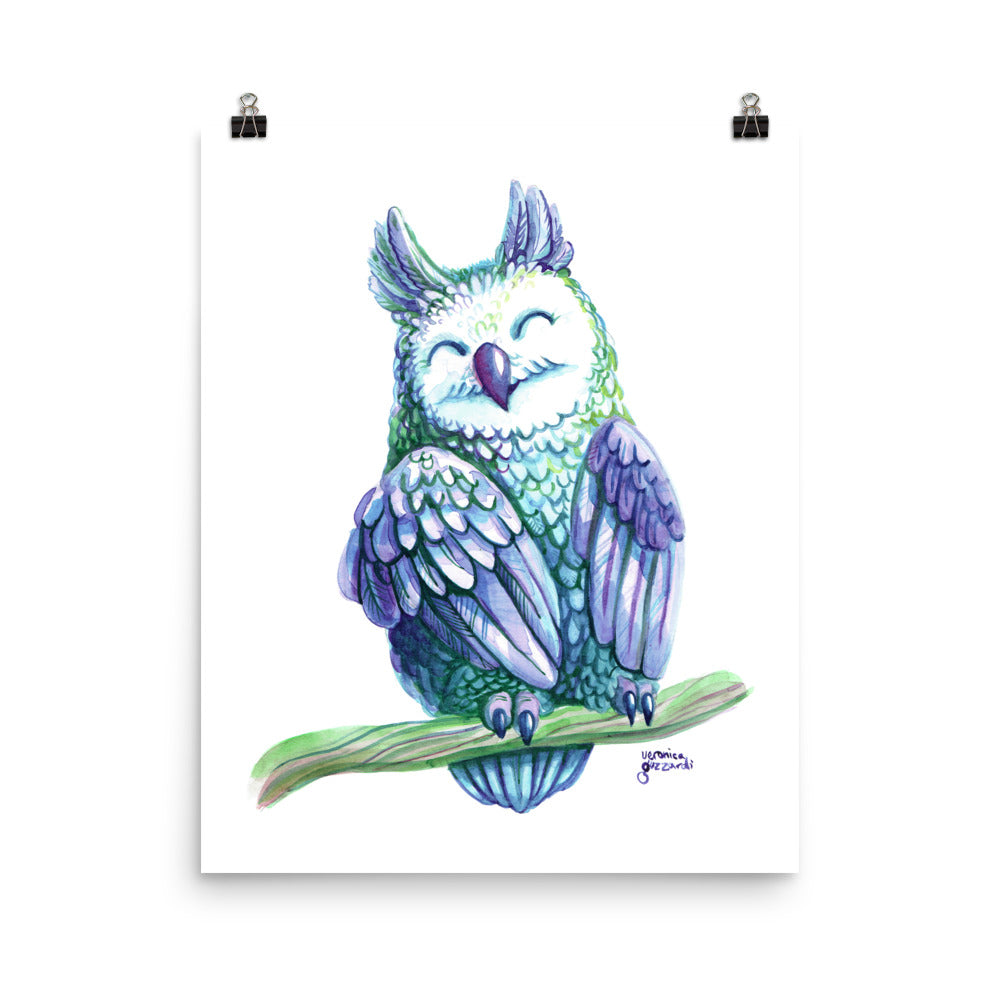 Violet Owl Watercolor Poster Print