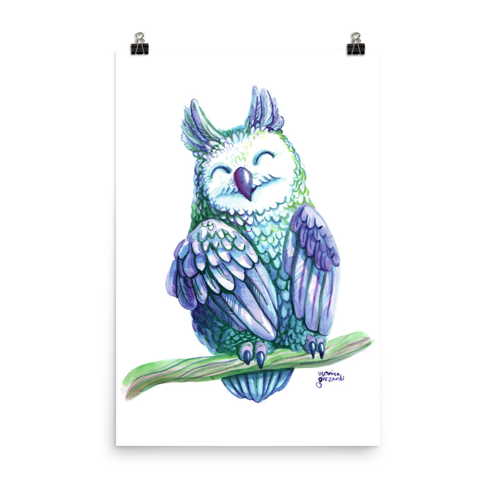 Violet Owl Watercolor Poster Print