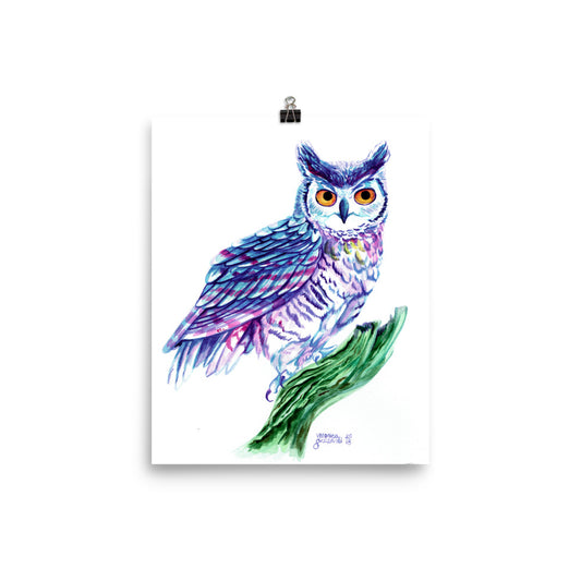 Watercolor Horned Owl Poster Print