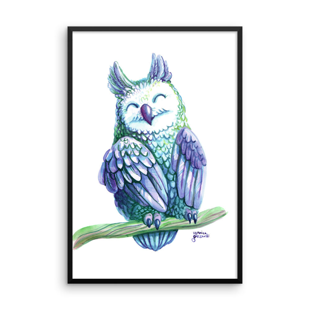 Violet Watercolor Owl Framed Poster