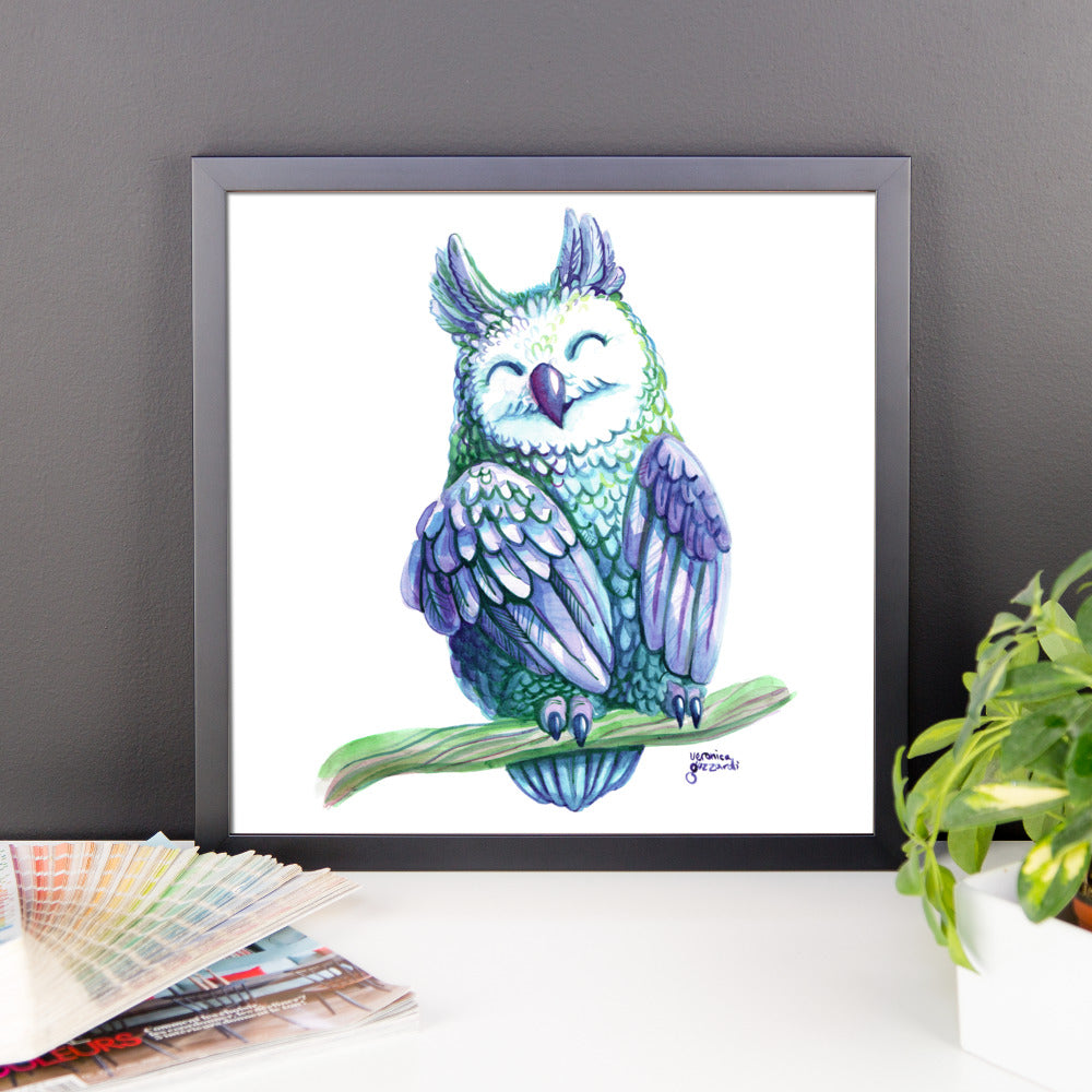 Violet Watercolor Owl Framed Poster