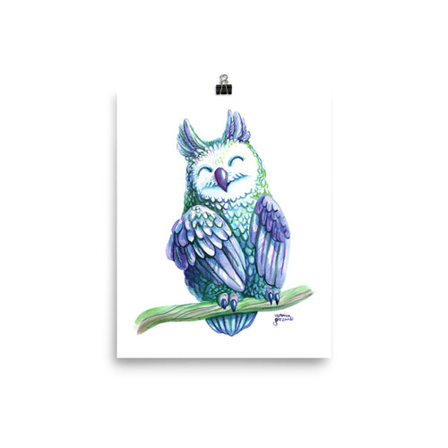 Violet Owl Watercolor Poster Print
