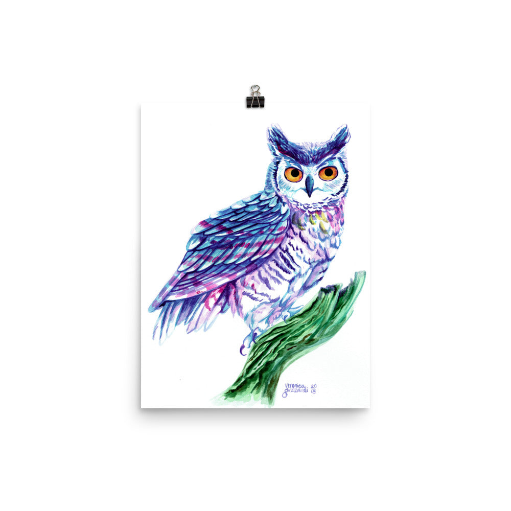 Watercolor Horned Owl Poster Print