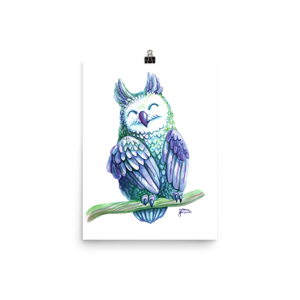 Violet Owl Watercolor Poster Print