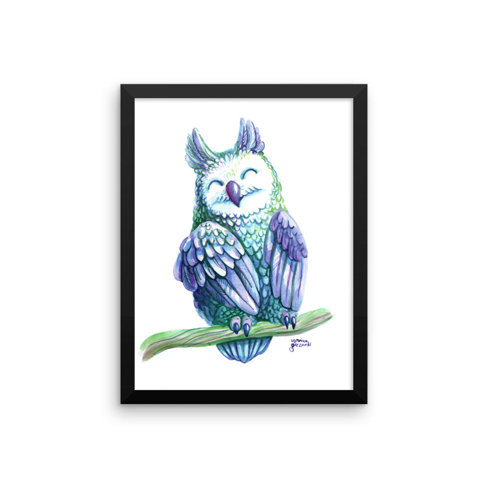 Violet Watercolor Owl Framed Poster