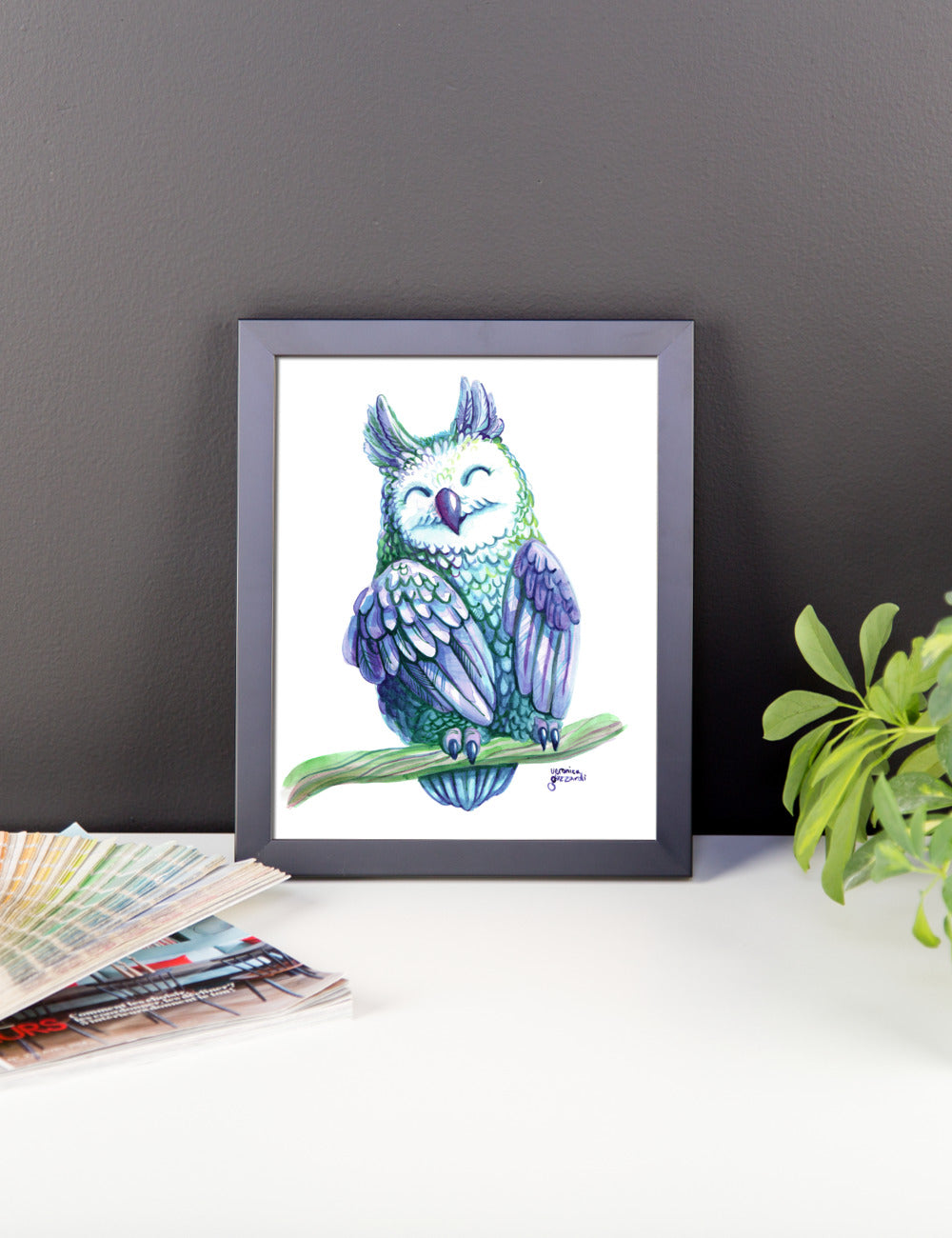 Violet Watercolor Owl Framed Poster