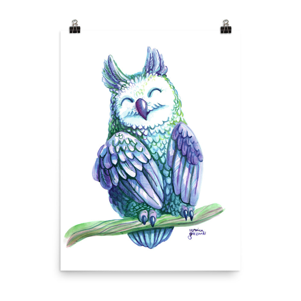 Violet Owl Watercolor Poster Print