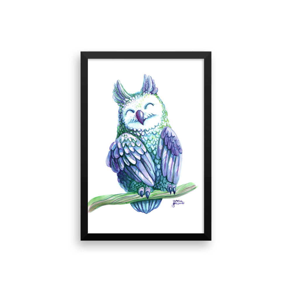 Violet Watercolor Owl Framed Poster