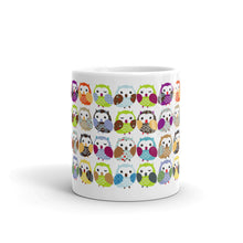 Colorful Owl Pattern White glossy mug